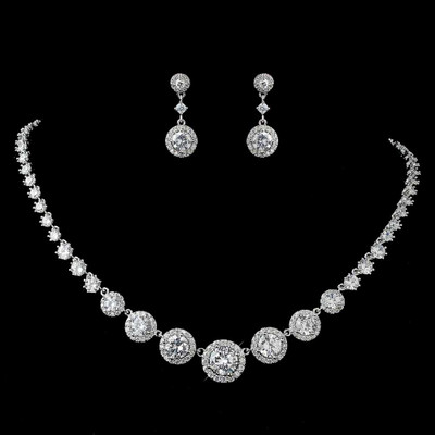 Round Pave CZ Wedding Jewelry with Bracelet in Silver Plating Round Pave CZ Wedding Jewelry with Bracelet in Silver Plating