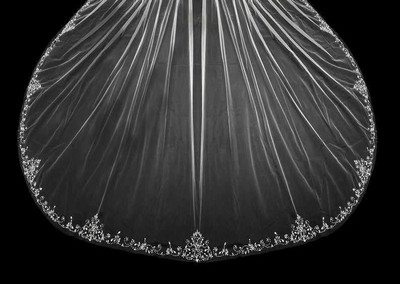 144" Long Extra Width Beaded Scroll Regal Cathedral Wedding Veil