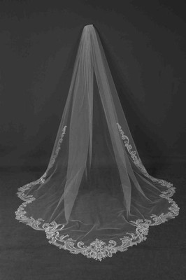 Scallop Beaded Scroll Lace Cathedral Wedding Veil CF242 Scallop Beaded Scroll Lace Cathedral Wedding Veil CF242