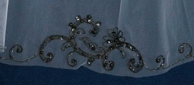 Ivory Fingertip Wedding Veil with Beaded Black Embroidery