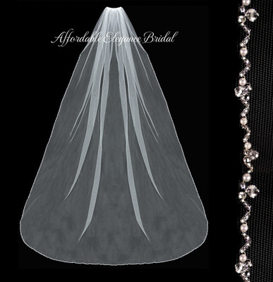 Pearl and Crystal Regal Cathedral Wedding Veil Extra Width Pearl and Crystal Regal Cathedral Wedding Veil Extra Width
