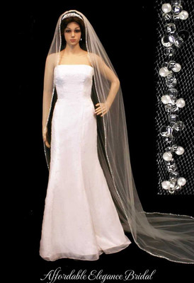 Extra Wide Regal Cathedral Wedding Veil with Beaded Pearl Edge Extra Wide Regal Cathedral Wedding Veil with Beaded Pearl Edge