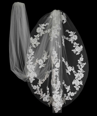 Royal Cathedral Wedding Veil with Beaded Lace Appliques Royal Cathedral Wedding Veil with Beaded Lace Appliques