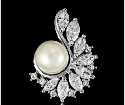 Pearl and CZ Swirl Drop Wedding Earrings in Silver Plating Pearl and CZ Swirl Drop Wedding Earrings in Silver Plating