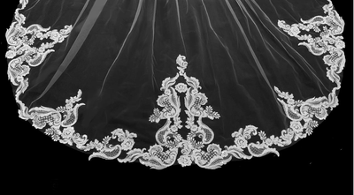 Beaded French Alencon Lace Royal Cathedral Wedding Veil Extra Width Beaded French Alencon Lace Royal Cathedral Wedding Veil Extra Width