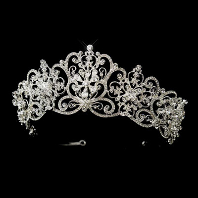 Silver Plated 2 1/2" Royal Wedding Tiara with Floral CZ Jewelry Set
