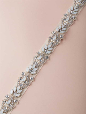 White Opal, Pearl and Crystal Wedding Dress Sash Belt