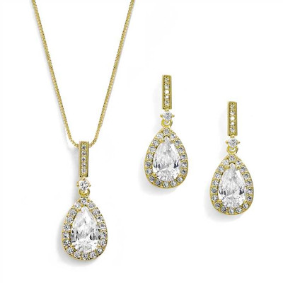 14K Gold Plated Pear Shape CZ Bridal and Formal Jewelry Set 14K Gold Plated Pear Shape CZ Bridal and Formal Jewelry Set
