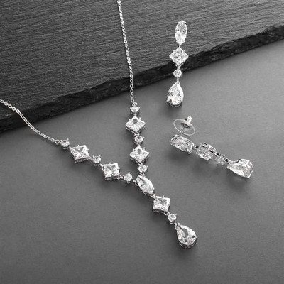 Glamorous Silver Plated CZ Wedding Jewelry Set