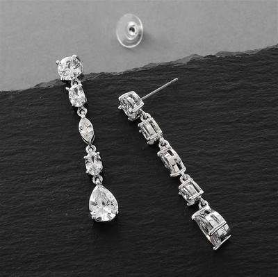 Linear CZ Silver Plated Wedding and Prom Earrings Linear CZ Silver Plated Wedding and Prom Earrings
