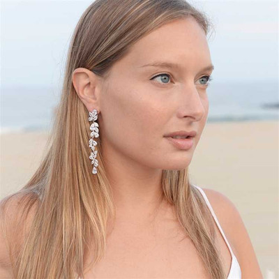 Dramatic 3" Long 5A CZ Silver Plated Wedding and Prom Earrings Dramatic 3" Long 5A CZ Silver Plated Wedding and Prom Earrings