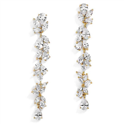Dramatic 3" Long 5A CZ 14K Gold Wedding and Prom Earrings