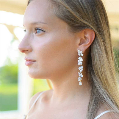 Dramatic 3" Long 5A CZ 14K Gold Wedding and Prom Earrings