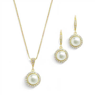 5 Sets Gold Freshwater Pearl and CZ Bridesmaid Jewelry