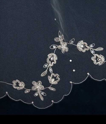 Two Layer Knee Length Wedding Veil with Beaded Embroidery- Sale!