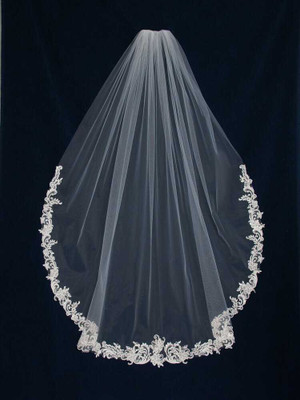 60" Waltz Length Wedding Veil with Beaded Lace Edge CF247 60" Waltz Length Wedding Veil with Beaded Lace Edge CF247