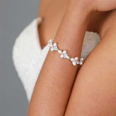 Freshwater Pearl and CZ Silver Plated Bridal Bracelet Freshwater Pearl and CZ Silver Plated Bridal Bracelet