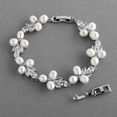 Freshwater Pearl and CZ Silver Plated Bridal Bracelet Freshwater Pearl and CZ Silver Plated Bridal Bracelet