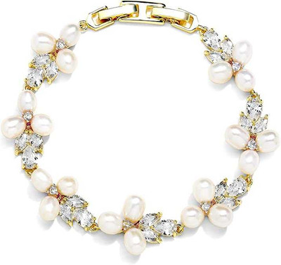 Freshwater Pearl and CZ Gold Plated Bridal Bracelet