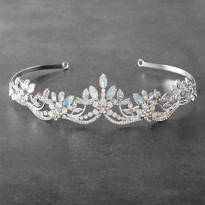 Opal and Clear Crystal Vintage Look Wedding Tiara in Silver Opal and Clear Crystal Vintage Look Wedding Tiara in Silver