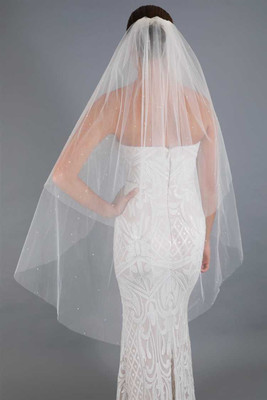 Two Layer Knee Length Wedding Veil with Scattered Pearls and Crystals