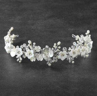Wedding Headband Tiara with Resin Flowers and Pearls Wedding Headband Tiara with Resin Flowers and Pearls