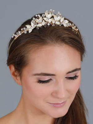 Gold Leaf Wedding Tiara with Crystals and Rhinestones