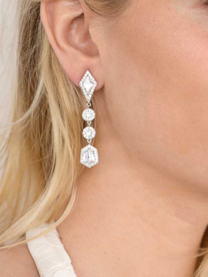 Empress and Noble Cut CZ Wedding Dangle Earrings in Silver Plating Empress and Noble Cut CZ Wedding Dangle Earrings in Silver Plating