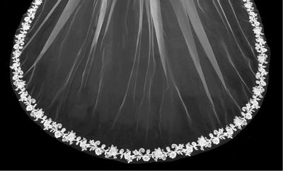 Partial Alencon Lace Cathedral Length Wedding Veil V3232CU Partial Alencon Lace Cathedral Length Wedding Veil V3232CU