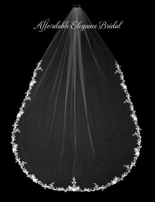 Cathedral Wedding Veil with Beaded Floral Alencon Lace  Cathedral Wedding Veil with Beaded Floral Alencon Lace