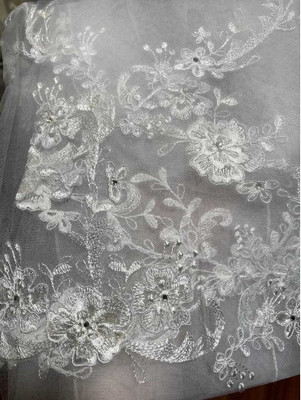 Cathedral Wedding Veil with Beaded Floral Alencon Lace