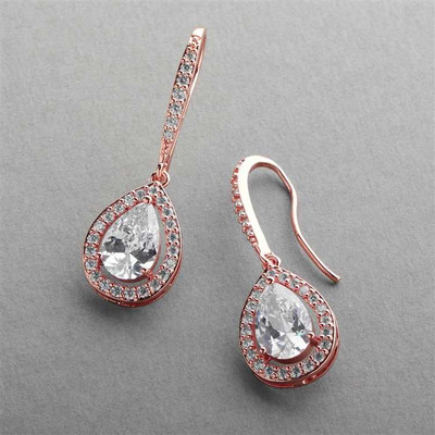 Pear Shape CZ Wedding Earrings in 14K Rose Gold Plating