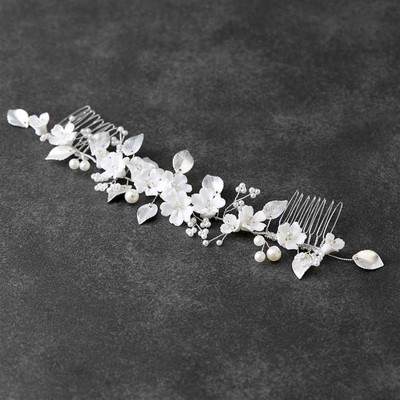 Floral Wedding Tiara Vine with Ivory Flowers and Silver Leaves Floral Wedding Tiara Vine with Ivory Flowers and Silver Leaves