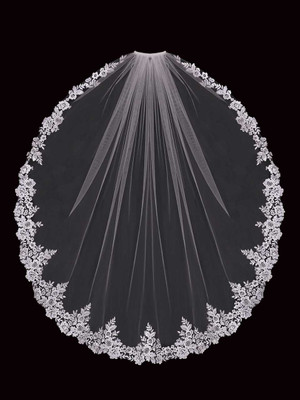 Floral Lace Fingertip Wedding Veil enVogue V2197SF Floral Lace Fingertip Wedding Veil enVogue V2197SF