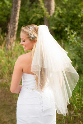 Two Layer Angel Dust Tulle Fingertip Length Wedding Veil V6740