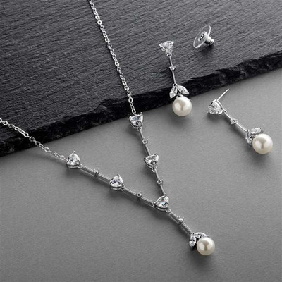 Light Ivory Pearl and CZ Wedding Jewelry Set Light Ivory Pearl and CZ Wedding Jewelry Set