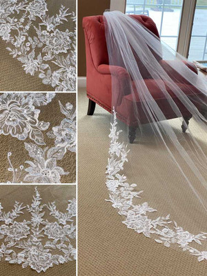 Gorgeous Royal Cathedral Wedding Veil with Beaded Lace Appliques Gorgeous Royal Cathedral Wedding Veil with Beaded Lace Appliques