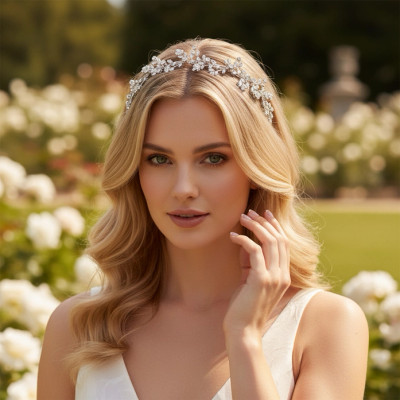 Graceful Marquise CZ Crystal Vine Wedding Headband 