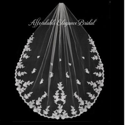 Royal Cathedral Wedding Veil with Beaded Floral Lace