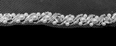 Pearl and Crystal Beaded Fingertip Length Wedding Veil V3229