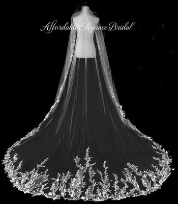 Stunning Royal Cathedral Wedding Veil with Floral Vine Lace Stunning Royal Cathedral Wedding Veil with Floral Vine Lace