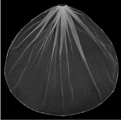 Pearl Beaded Edge Fingertip Wedding Veil V3222