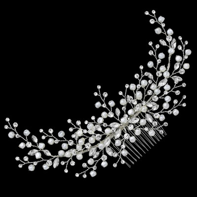 Pearl and Crystal Spray Large Bridal Comb C6442 Pearl and Crystal Spray Large Bridal Comb C6442
