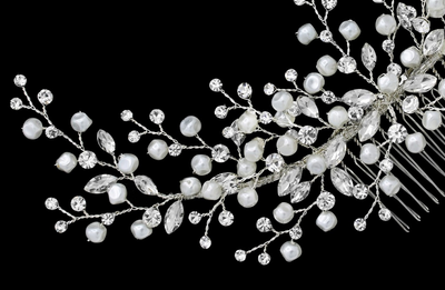 Pearl and Crystal Spray Large Bridal Comb C6442 Pearl and Crystal Spray Large Bridal Comb C6442
