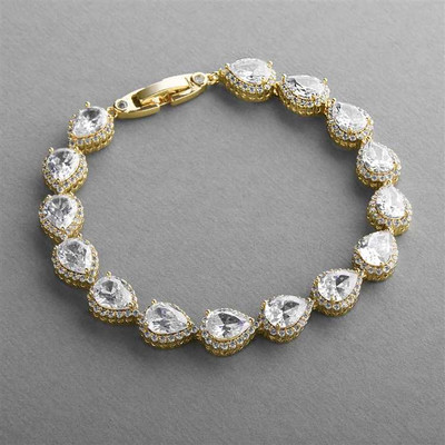 Exquisite 14K Gold Plated CZ Framed Pears Wedding Bracelet Exquisite 14K Gold Plated CZ Framed Pears Wedding Bracelet