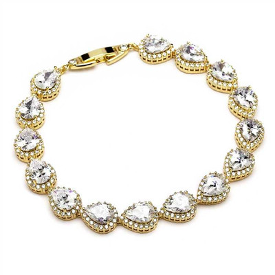 Petite 14K Gold Plated CZ Framed Pears Wedding Bracelet