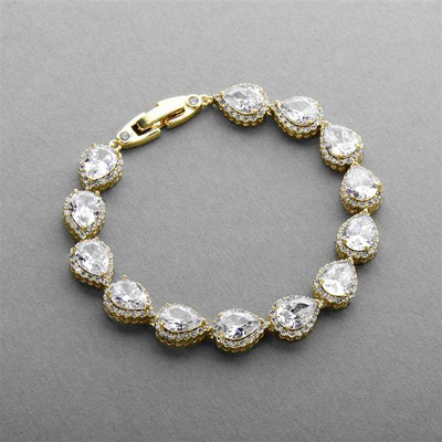 Petite 14K Gold Plated CZ Framed Pears Wedding Bracelet