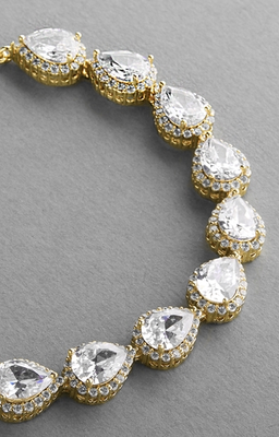 Petite 14K Gold Plated CZ Framed Pears Wedding Bracelet