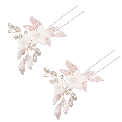 Blush Floral Crystal Bridal Comb with Matching Hair Pins