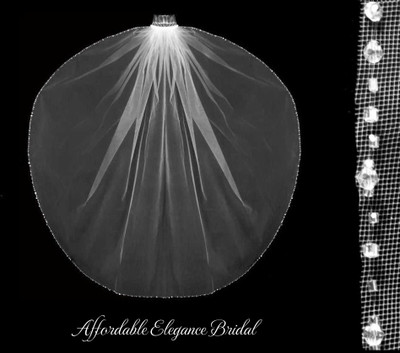 Fingertip Wedding Veil Delicate Crystal and Rhinestone Beaded Edge